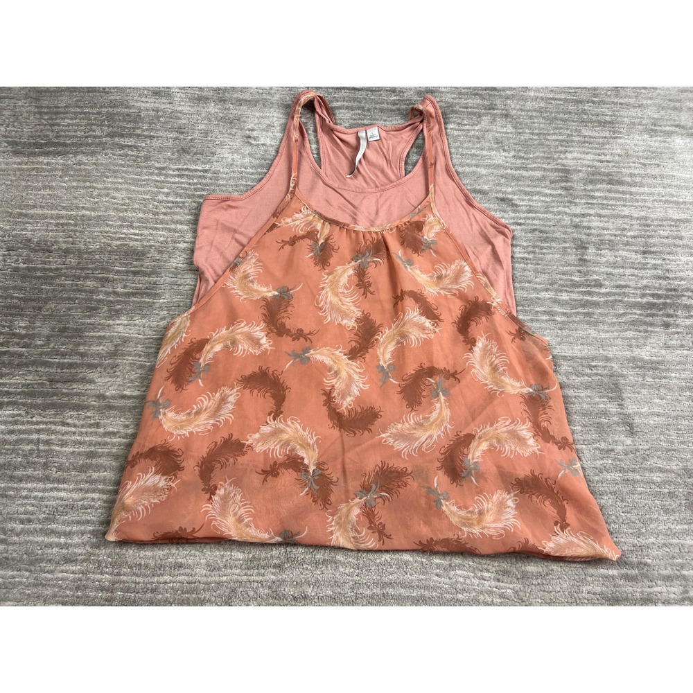 LC Lauren Conrad Tank Top Womens Large Pink Feather Layered Racerback Chiffon